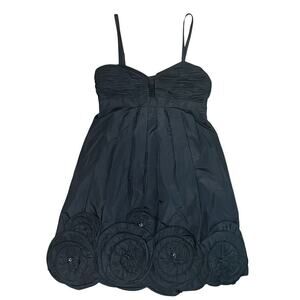 BCBG MaxAzria Black Beaded Rosette Baby Doll Dress Size 6